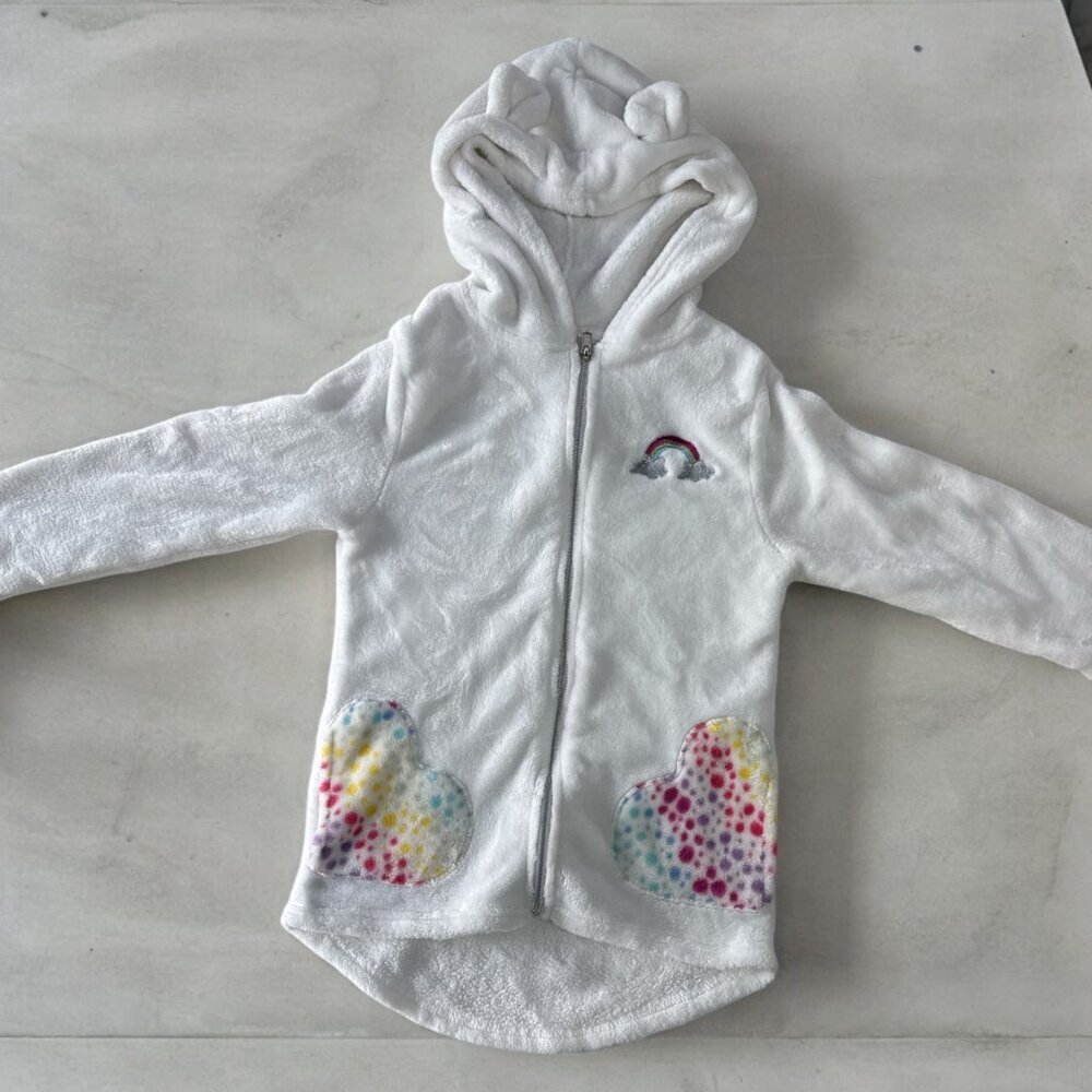 Penelope Mack Girl Fleece Jacket white with Rainbow heart Pockets size 12